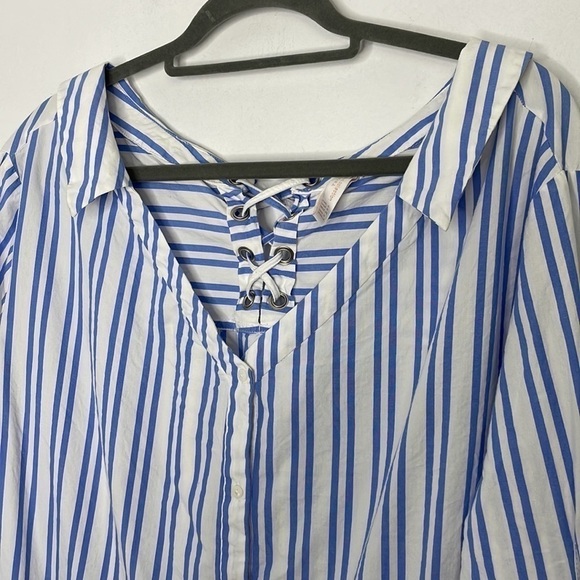 Zara oversized stripes lace back blouse - Picture 2 of 7